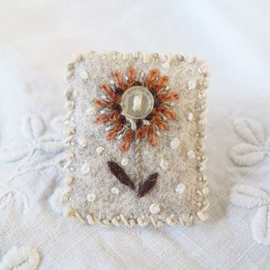 Felt Brooch with Embroidered Flower