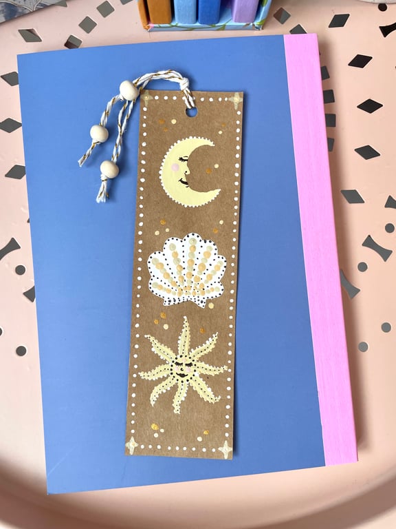 Original hand painted bookmarks - celestial seashell