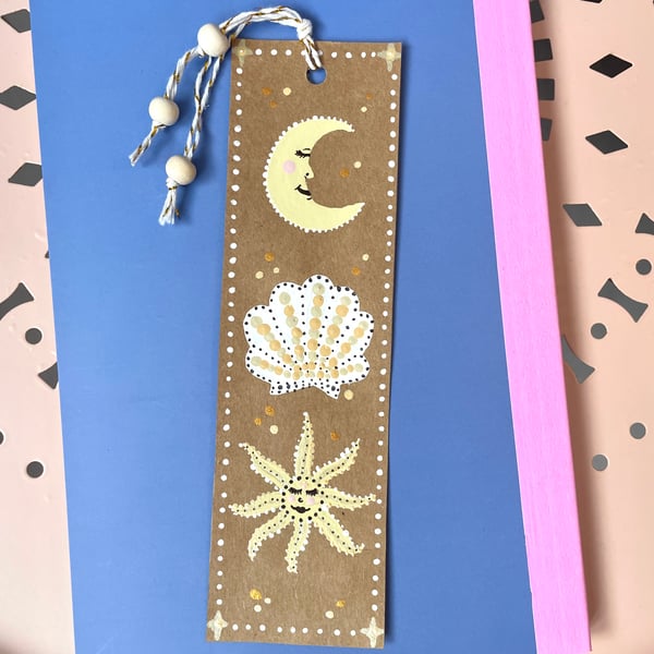 Original hand painted bookmarks - celestial seashell