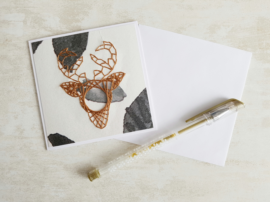 SALE Hand Stitched Brown Deer Card