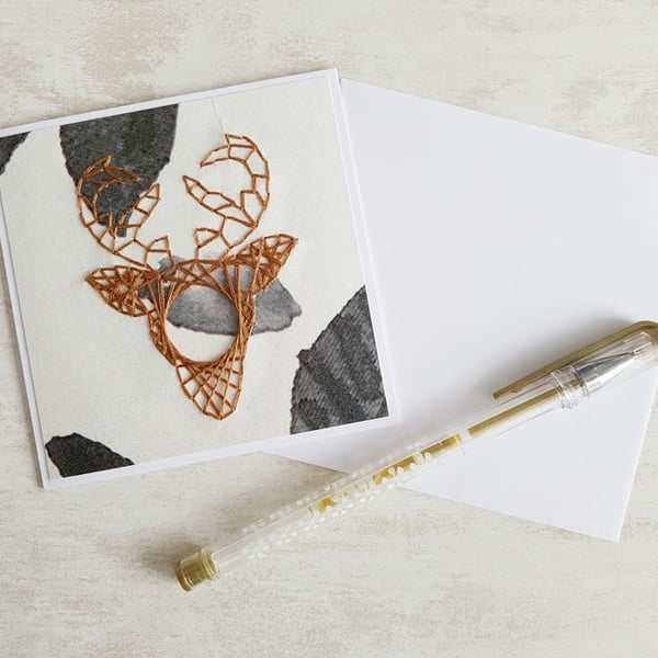 SALE Hand Stitched Brown Deer Card