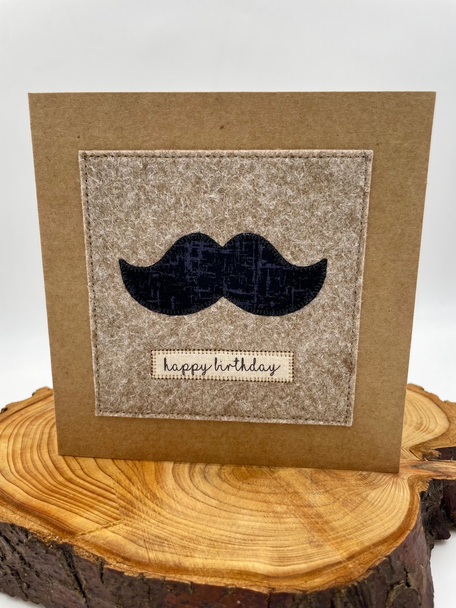 Moustache appliqué birthday card