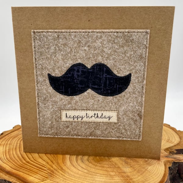 Moustache appliqué birthday card