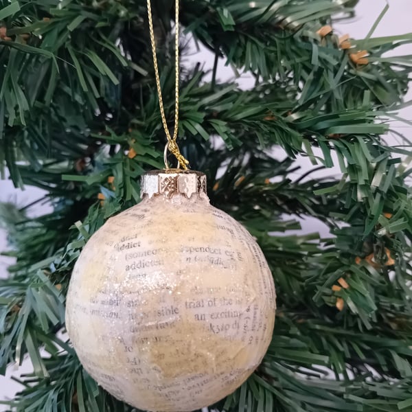 Upcycled Tissue Paper Christmas Bauble - Yellow