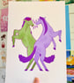 Green vs Purple Horses A5 and A4 Print