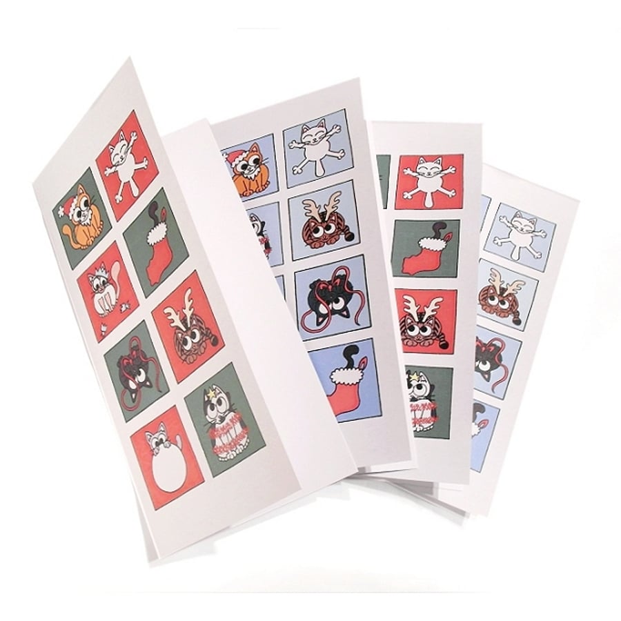 Cute Cat Christmas Cards - set of 4. 