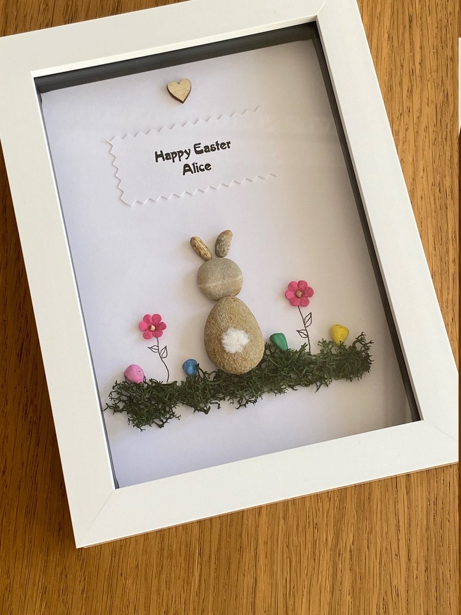 Easter Pebble Frame, Personalised Easter Bunny Gift, Bunny Frame, Happy Easter P