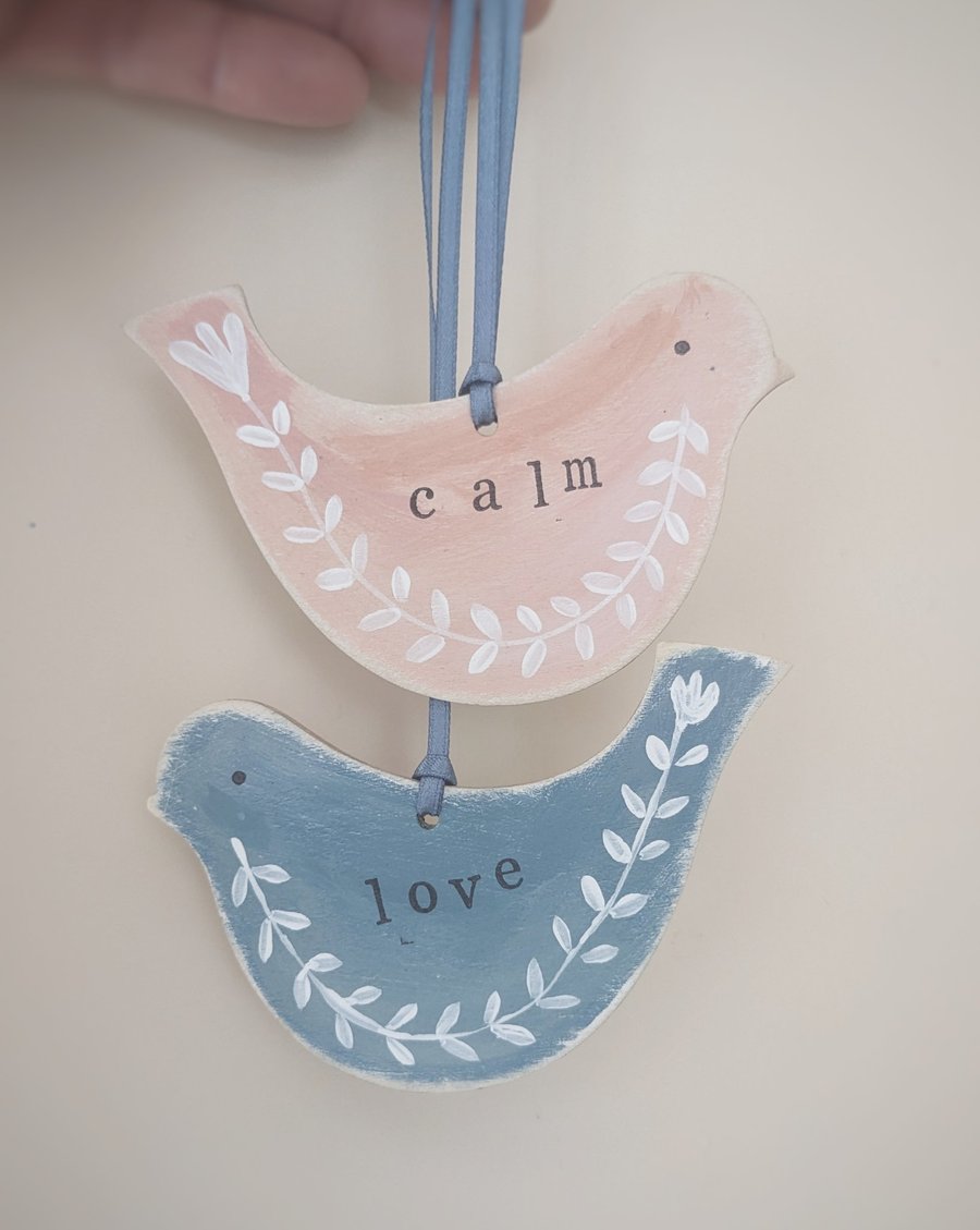 Hand Painted Wooden Birds Hanging Decorations