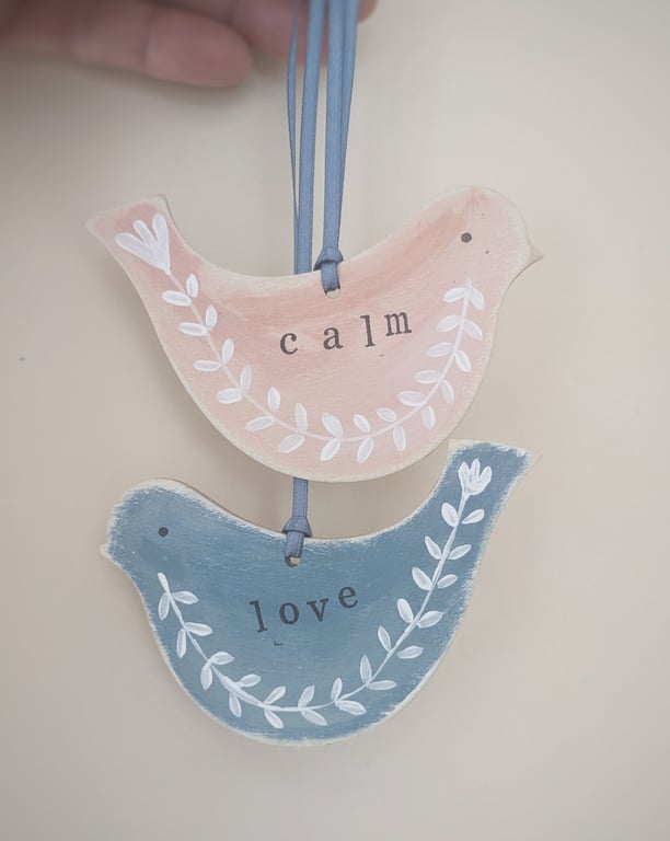 Hand Painted Wooden Birds Hanging Decorations