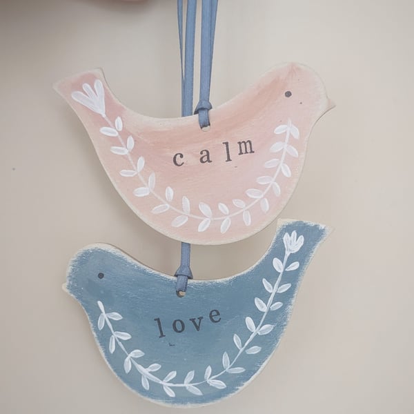 Hand Painted Wooden Birds Hanging Decorations
