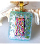 Dichroic Glass Pendant 218 Green Pink Aqua Handmade with gold plated chain - Image 6