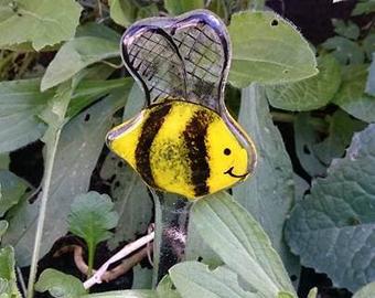 Fused Glass Bee Garden Stake, Garden Decoration, Garden Ornament