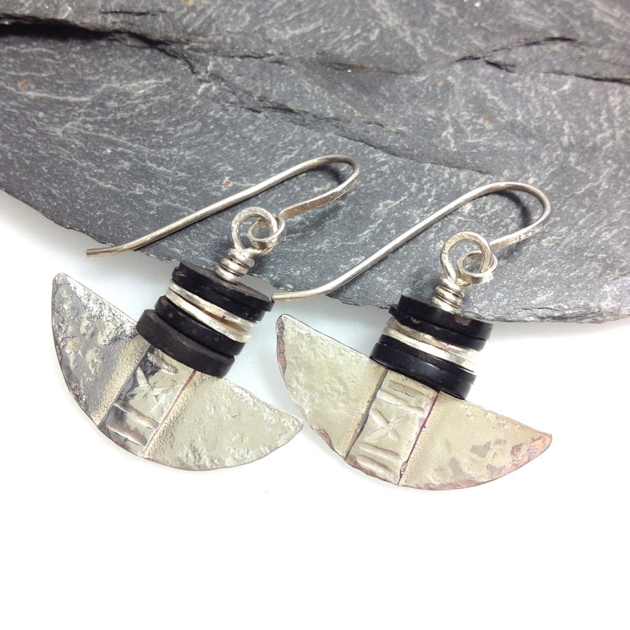 Silver and vintage coconut tribal blade earrings.