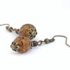 Brown dragon vein agate & brown crystal vintage style bronze earrings