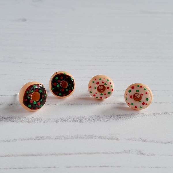 Christmas colours doughnut with sprinkles stud earrings CHOOSE COLOUR