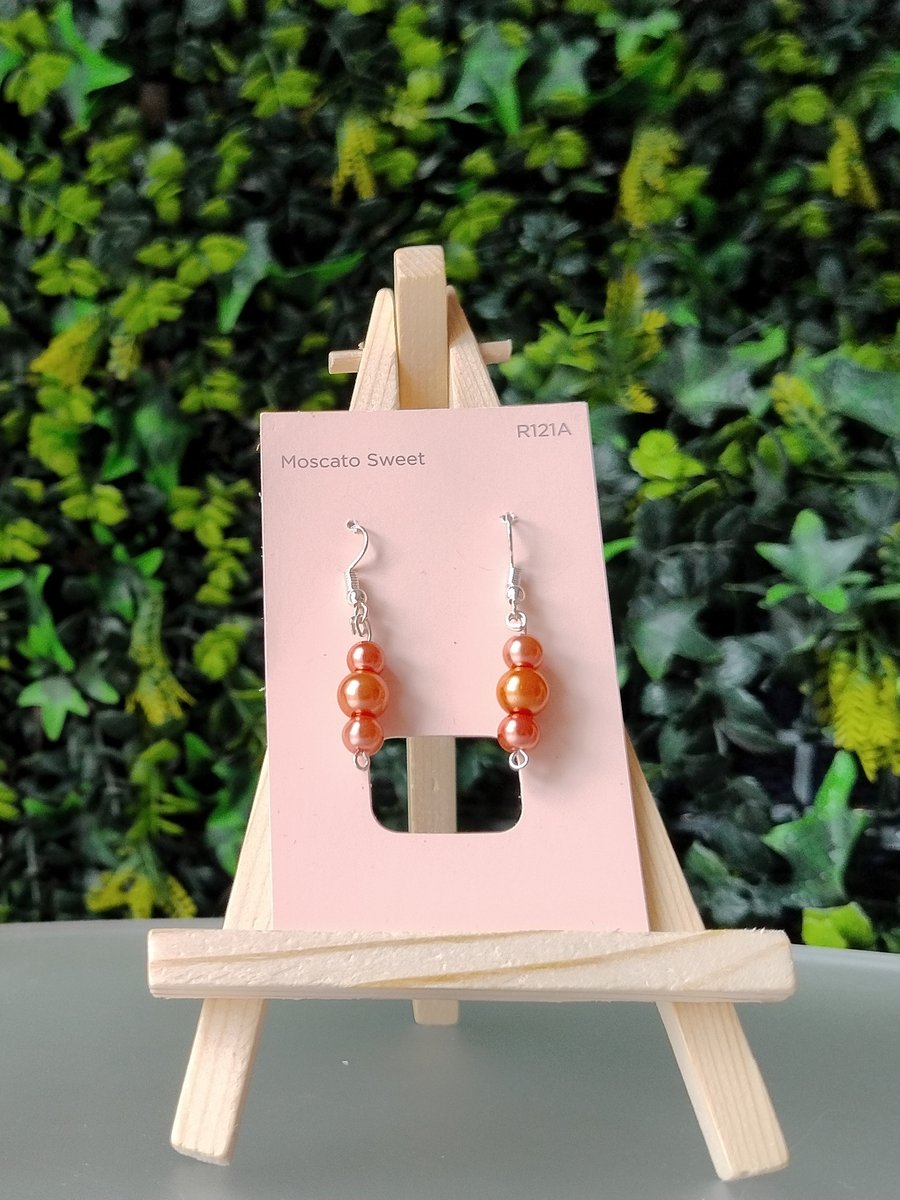 Orange and Peach 3 bead earrings 