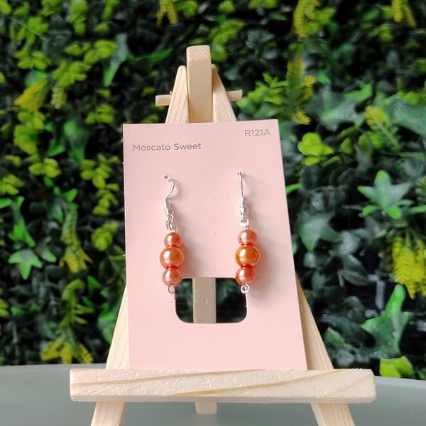 Orange and Peach 3 bead earrings 
