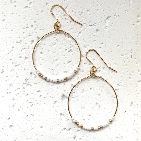 Large Miyuki Hoop Earrings - White