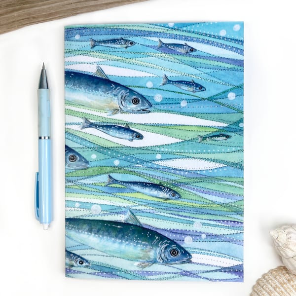 Large Fish Notebook - Nautical A5 Notepad with Lined Paper Seaside Stationery