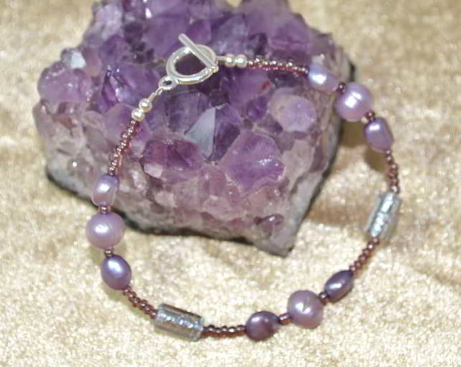 Lilac Pearl & Murano Glass Bracelet