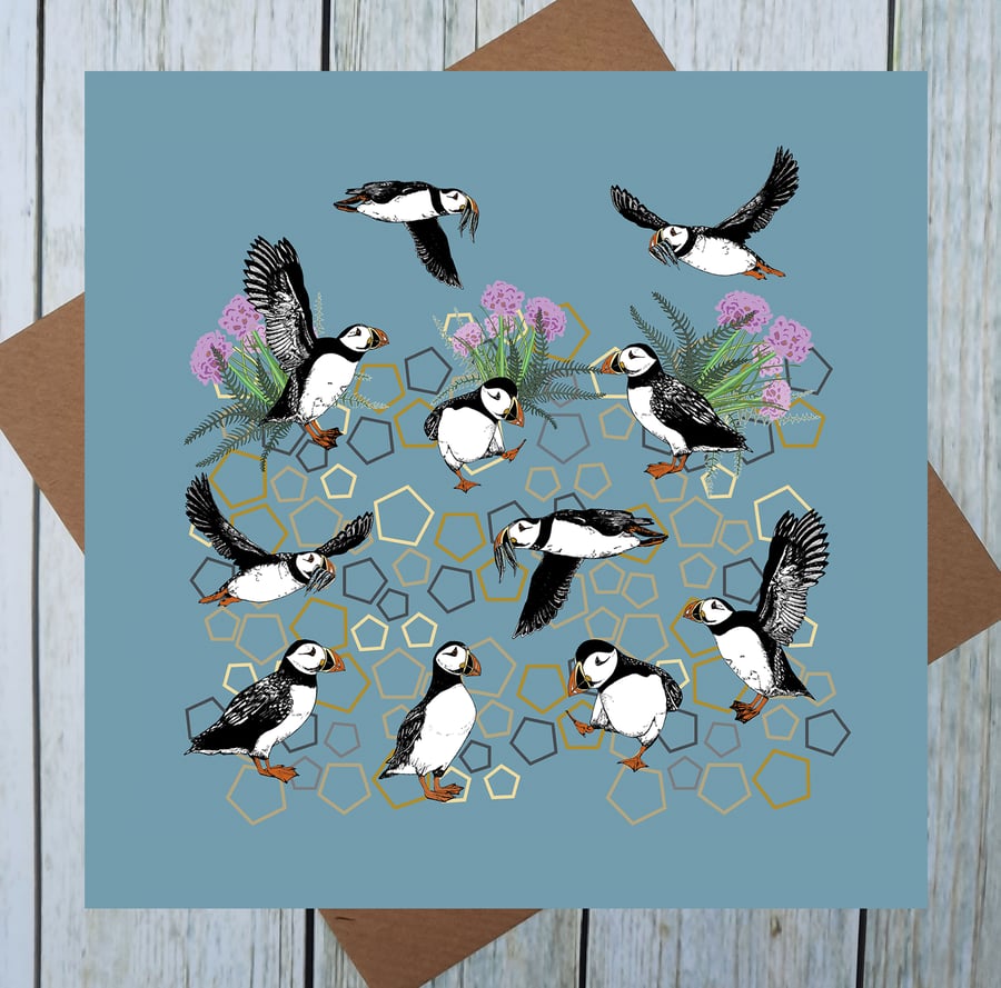 Puffin Card - A Circus of Puffins Greetings Card - Blank Puffin Greeting Card