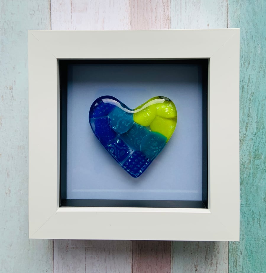 Beautiful Framed Cast Glass Heart with Dichroic glass