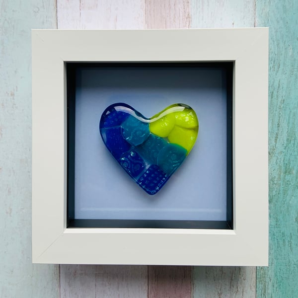 Beautiful Framed Cast Glass Heart with Dichroic glass