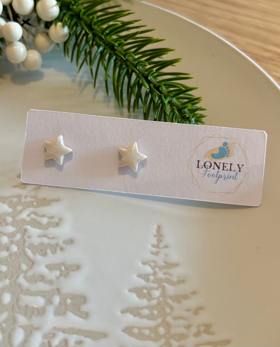 Pearl Star Stud Earrings - Polymer Clay Handmade Jewellery 