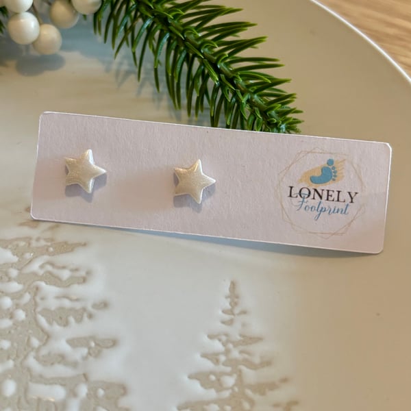 Pearl Star Stud Earrings - Polymer Clay Handmade Jewellery 