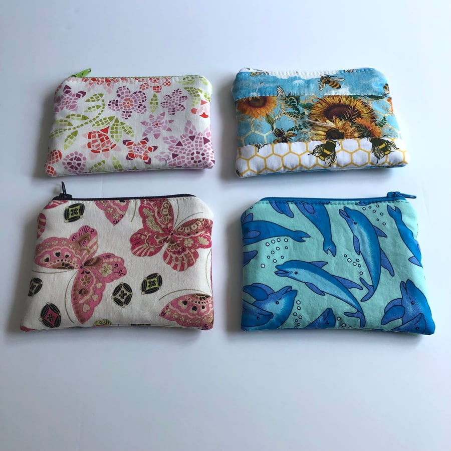 Set of 4 Cotton Zipped Coin Purses.