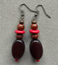 Dark Brown and Red wood Bead Boho Style Drop Earrings