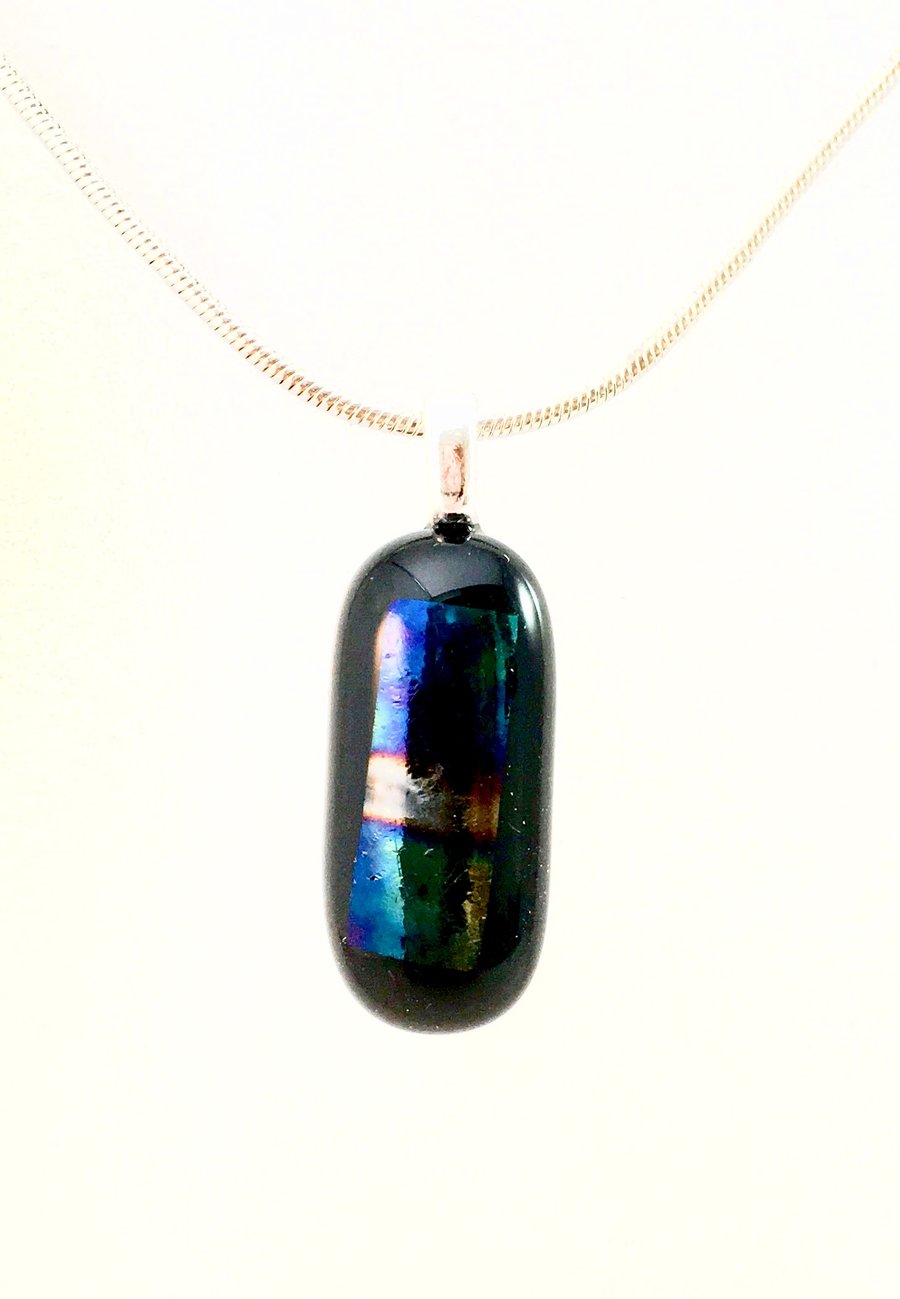 Shimmering Iridescent Fused Dichroic Glass Pill Pendant
