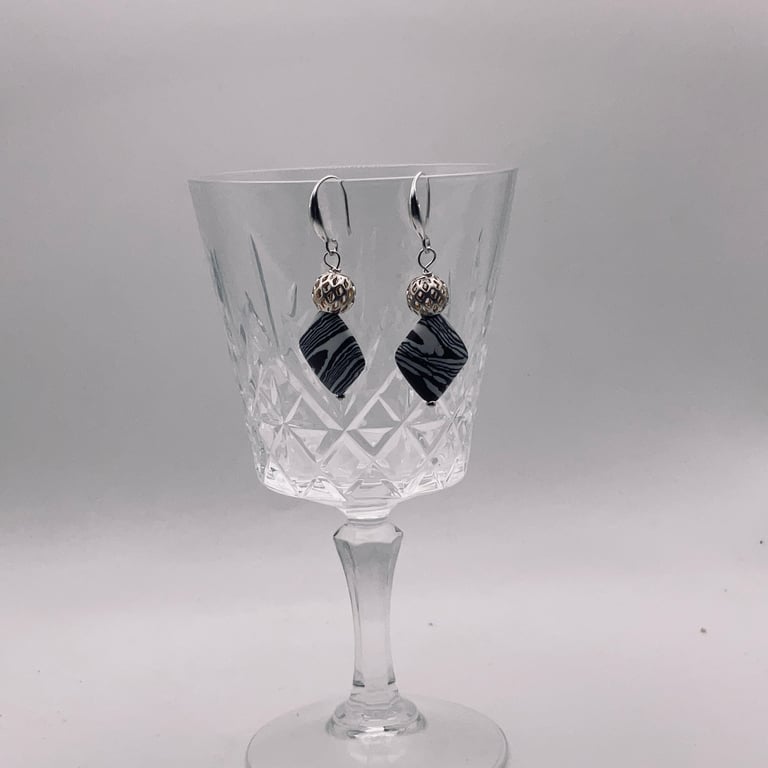 Economy square  zebra jasper bead earrings