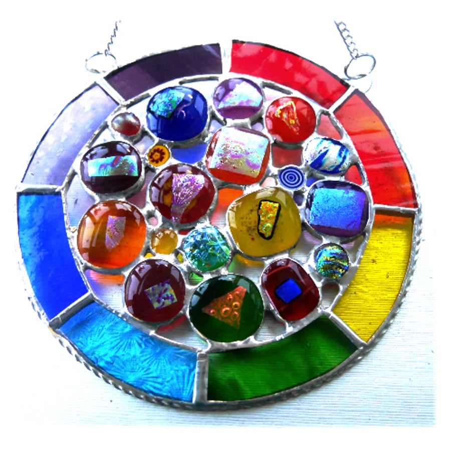 Rainbow Circles Suncatcher Stained Glass Handmade fused 020