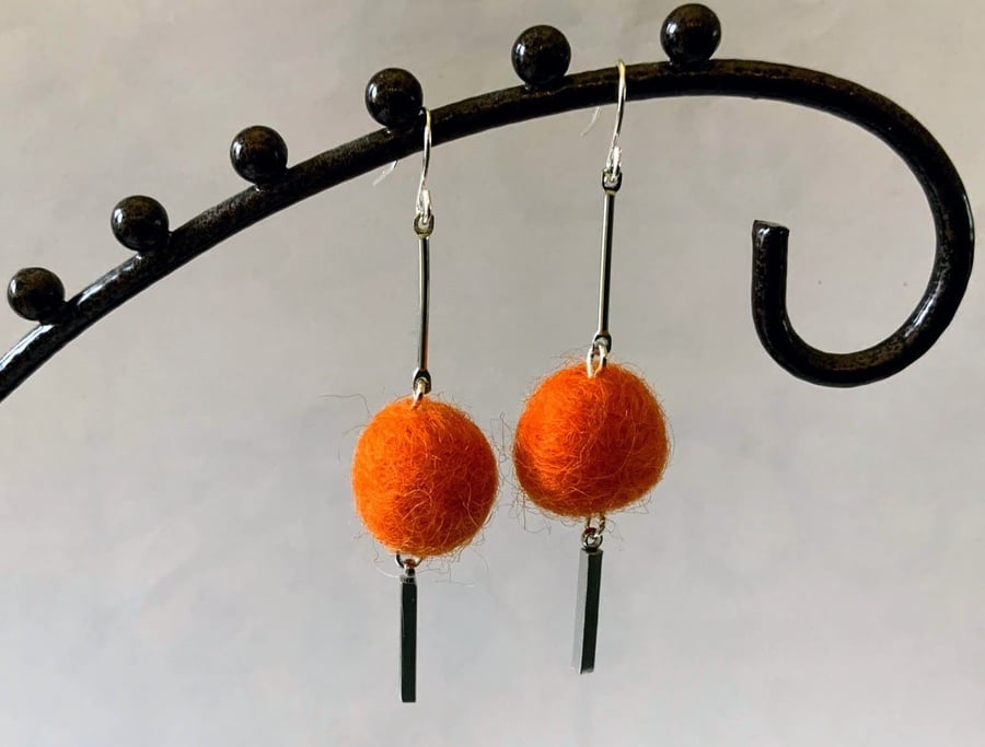 Merino wool ball earrings