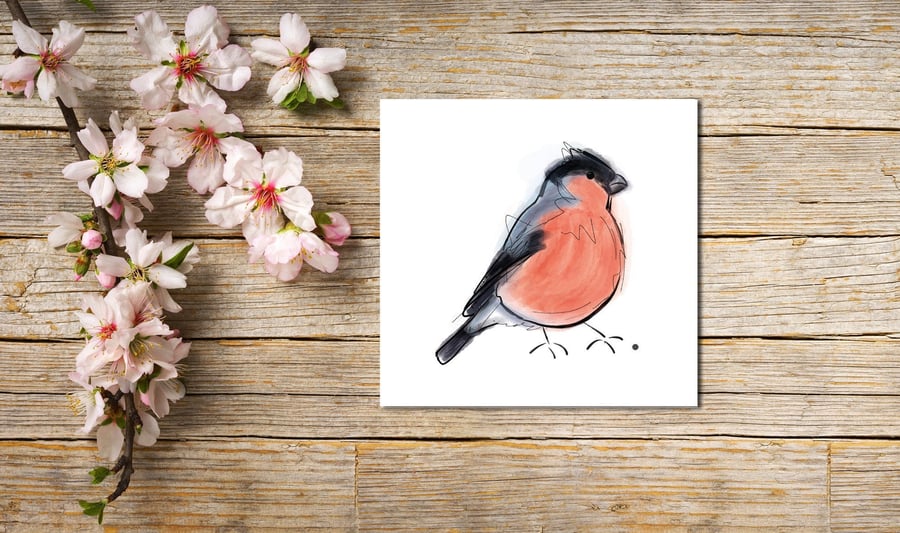 Bird Greeting Card, Bullfinch Card, Greetings Card, Blank Inside, Bullfinch