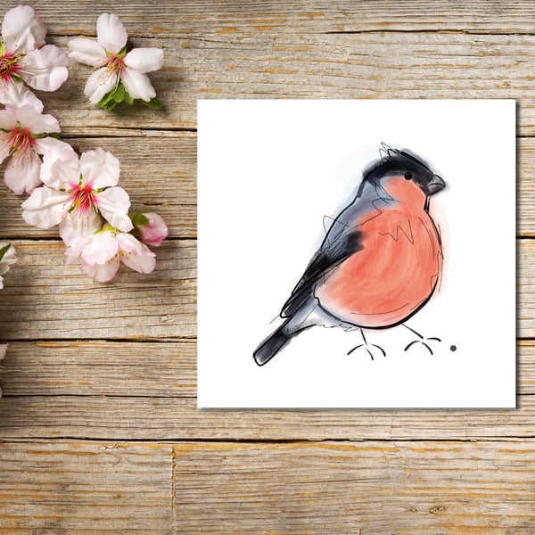 Bird Greeting Card, Bullfinch Card, Greetings Card, Blank Inside, Bullfinch