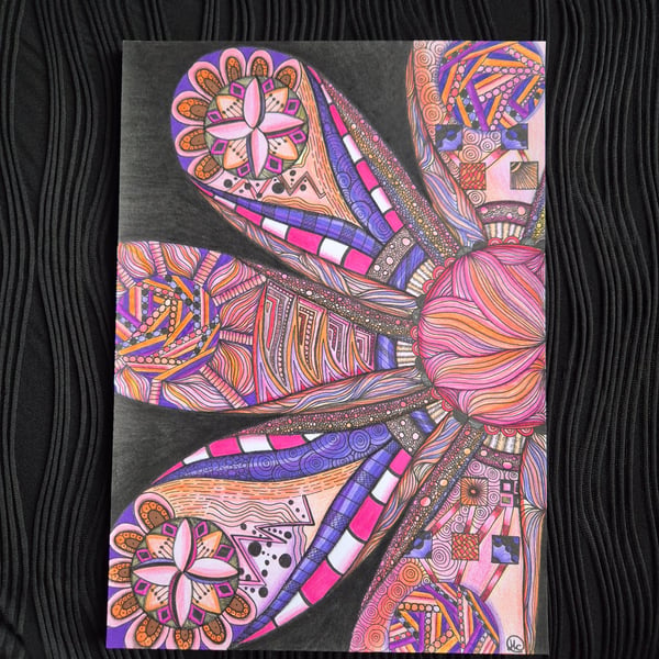 Original Unframed Flower Zentangle Pattern Art - Blooming Lush
