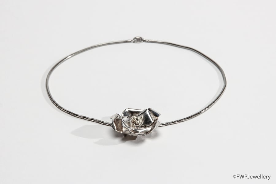 Silver Flower Necklace with Gold Center