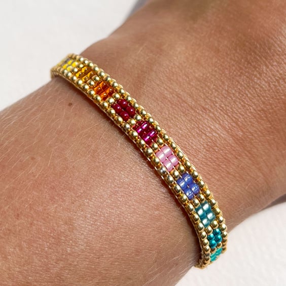 Handmade Rainbow Glass Bead Bracelet – Boho Style – Stackable Jewellery