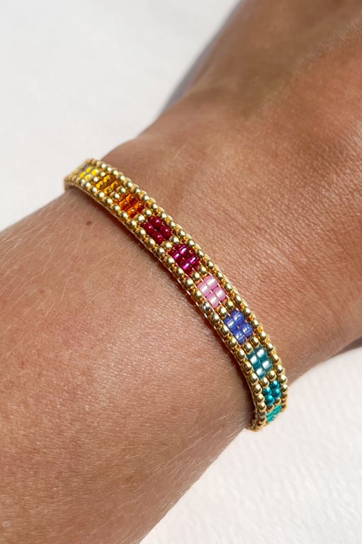 Handmade Rainbow Glass Bead Bracelet – Boho Style – Stackable Jewellery