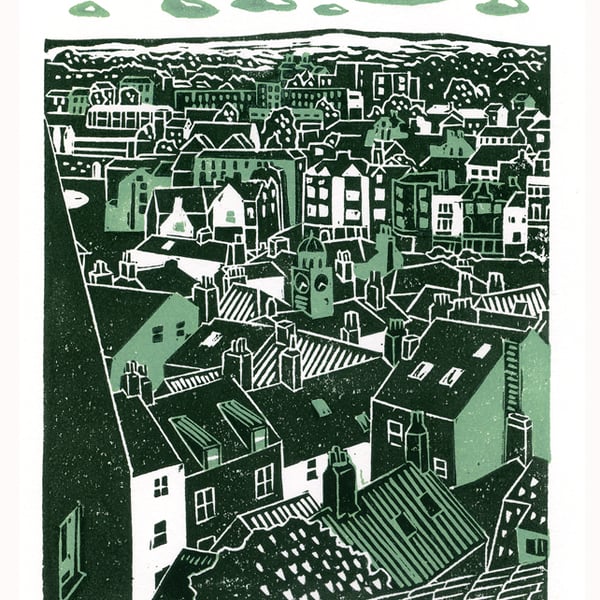 Whitby No.3 two-colour linocut print - Folksy