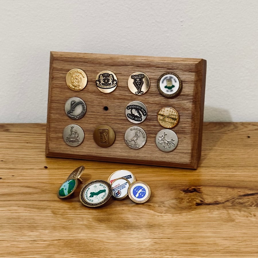 Golf Ball Marker Display, Oak, Organizer, For 12 markers, Free Shipping