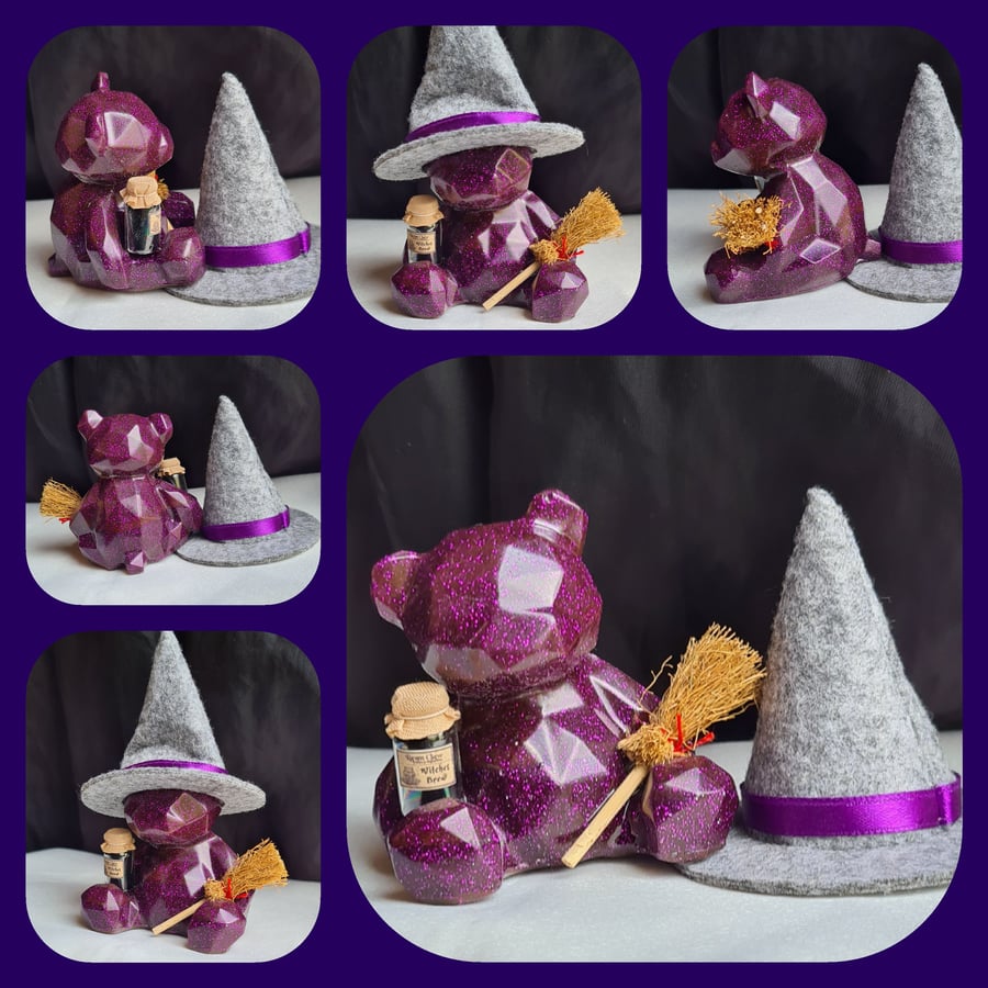 Pretty Purple Witch Resin Bear - Figurine - Ornament - Resin Art