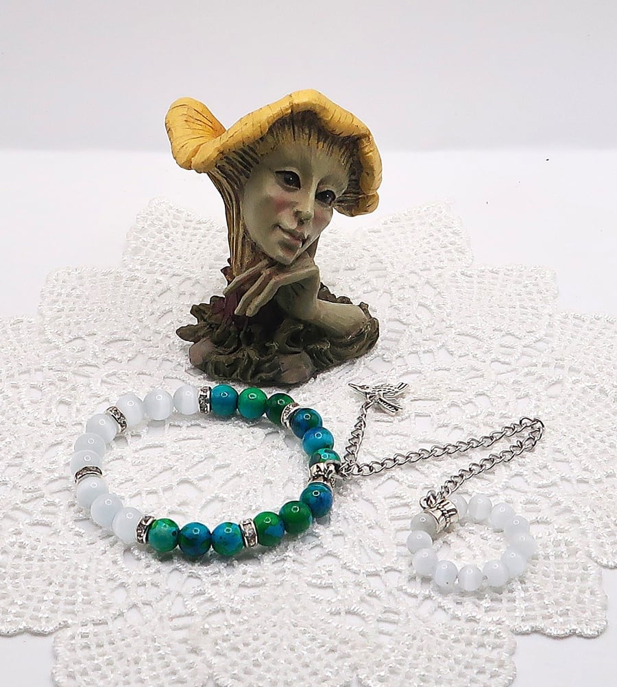 Birthday Bracelet for Gemini. Chrysolcolla & Selenite Bracelet Ring combination.