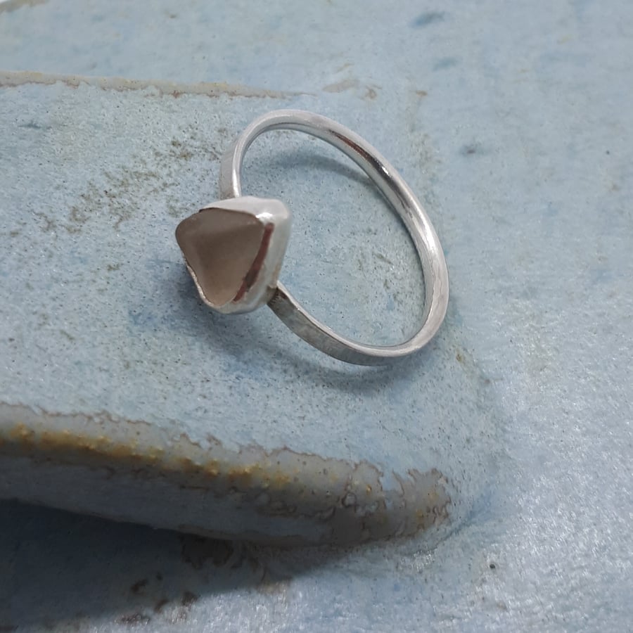 Beige grey seaglass ring