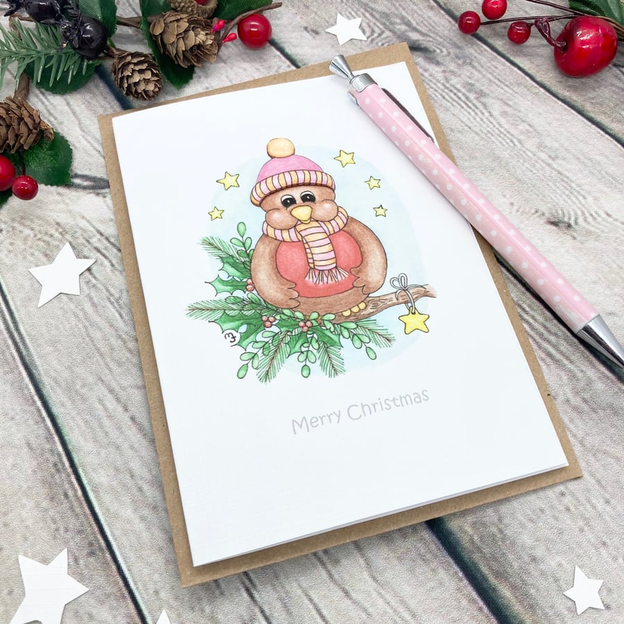 Christmas Robin Card - Christmas Greetings Card - Personalised