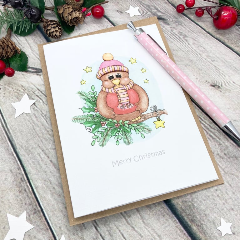 Christmas Robin Card - Christmas Greetings Card - Personalised