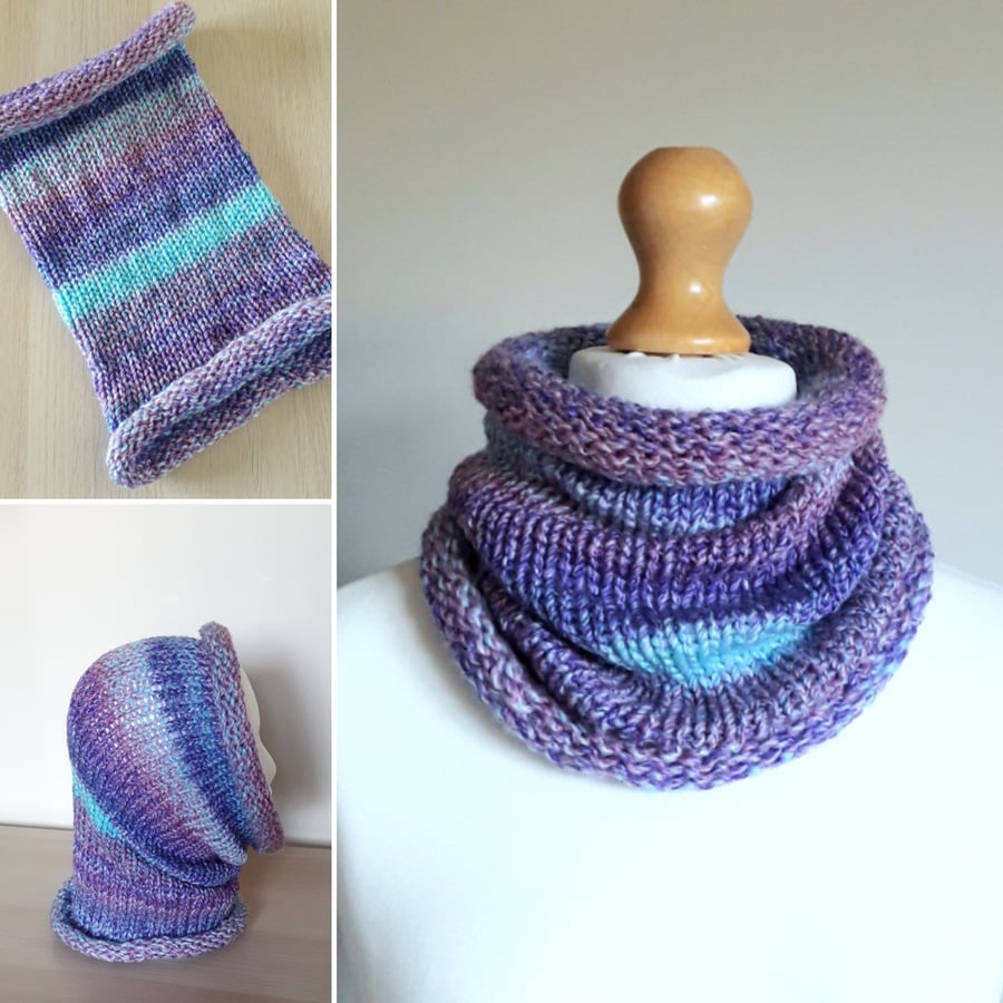 Neck Warmer, Cowl, Scarf, Infinity Scarf - Purple,  Lilac & Turquoise 