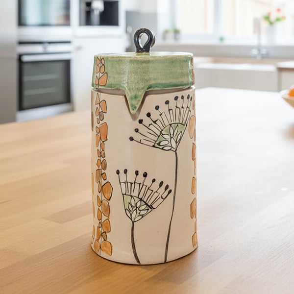 'Seeds of Happiness' lidded jar - handmade ceramic
